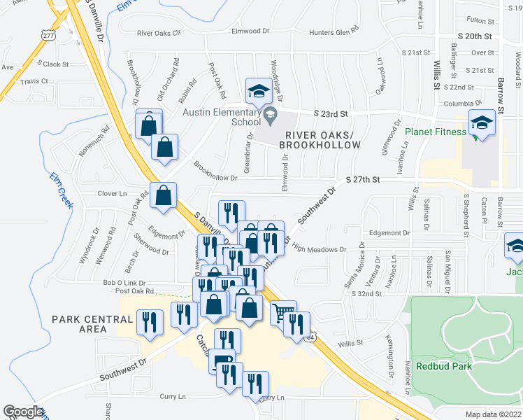 map of restaurants, bars, coffee shops, grocery stores, and more near 25 Lilac Circle in Abilene