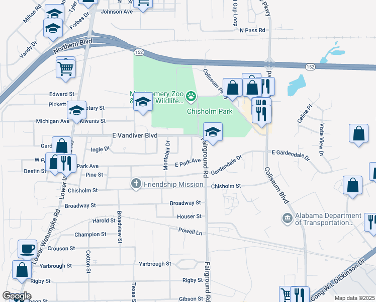 map of restaurants, bars, coffee shops, grocery stores, and more near 4015 Chelsea Dr in Montgomery