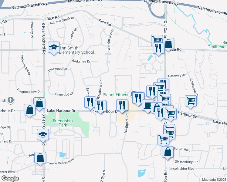 map of restaurants, bars, coffee shops, grocery stores, and more near 763 Versailles Drive in Ridgeland