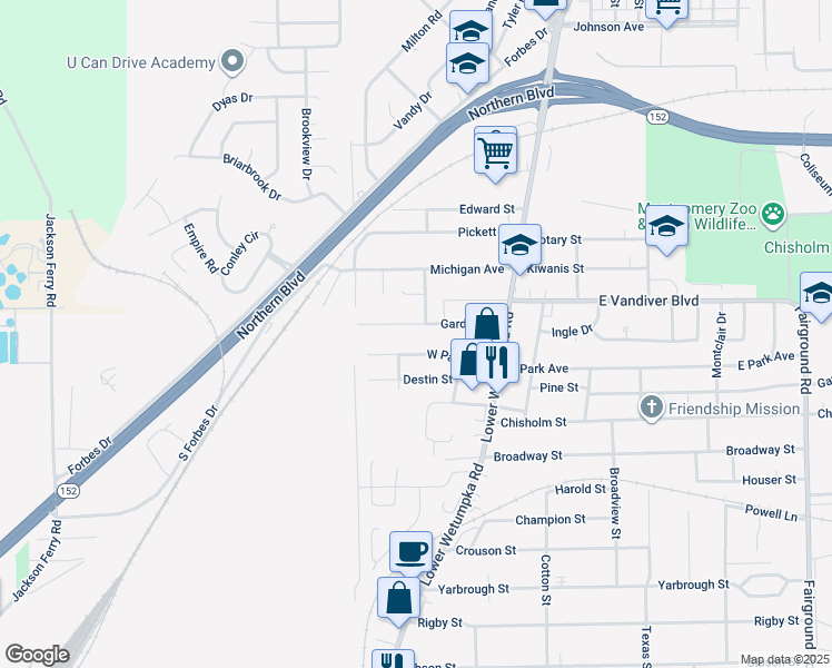 map of restaurants, bars, coffee shops, grocery stores, and more near 37 Garden Street in Montgomery