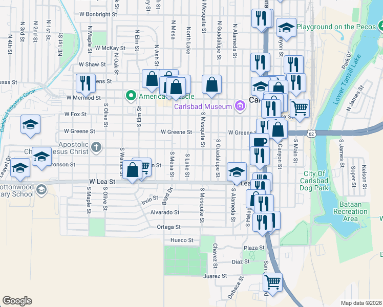 map of restaurants, bars, coffee shops, grocery stores, and more near 406 S Lake St in Carlsbad