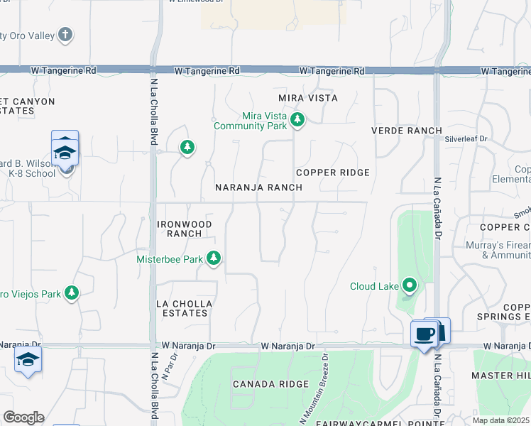 map of restaurants, bars, coffee shops, grocery stores, and more near 11576 La Tanya Drive in Tucson