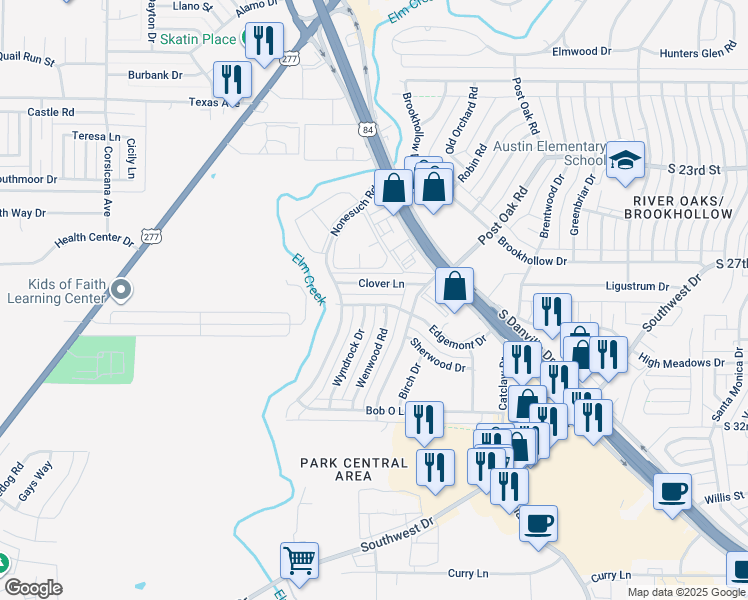 map of restaurants, bars, coffee shops, grocery stores, and more near 4618 Edgemont Drive in Abilene