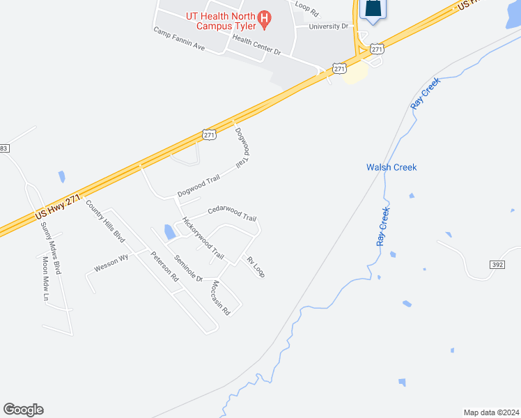 map of restaurants, bars, coffee shops, grocery stores, and more near 11300 U.S. 271 in Tyler