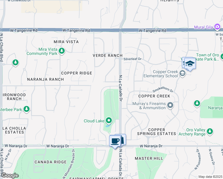 map of restaurants, bars, coffee shops, grocery stores, and more near 11560 North Palmetto Dunes Avenue in Tucson
