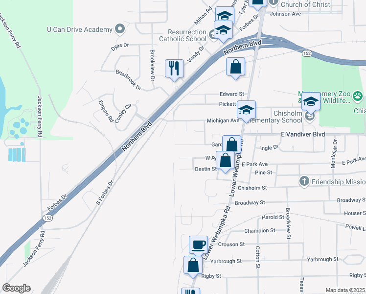 map of restaurants, bars, coffee shops, grocery stores, and more near 57 Garden Street in Montgomery