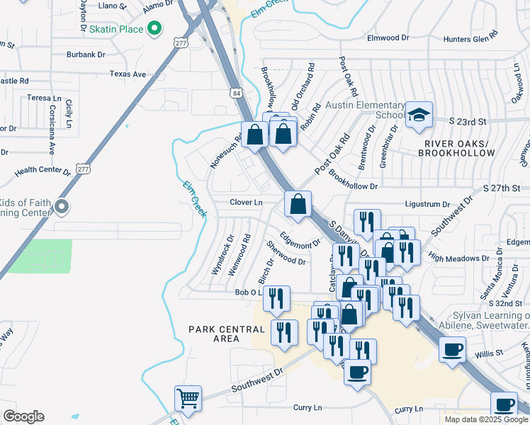 map of restaurants, bars, coffee shops, grocery stores, and more near 4340 Edgemont Drive in Abilene