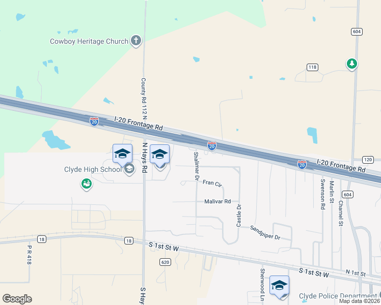 map of restaurants, bars, coffee shops, grocery stores, and more near 526 Shalimar Drive in Clyde