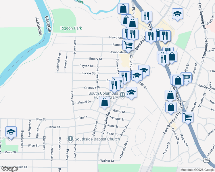 map of restaurants, bars, coffee shops, grocery stores, and more near 3085 Grenada Drive in Columbus