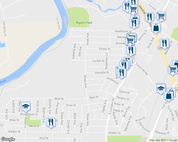 map of restaurants, bars, coffee shops, grocery stores, and more near 3009 Grenada Drive in Columbus