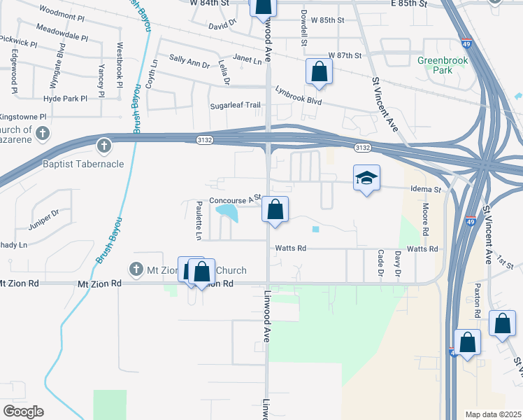 map of restaurants, bars, coffee shops, grocery stores, and more near 9110 Linwood Avenue in Shreveport