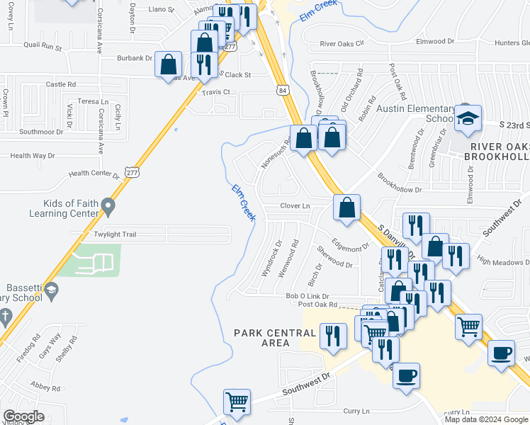 map of restaurants, bars, coffee shops, grocery stores, and more near Nonesuch Road in Abilene