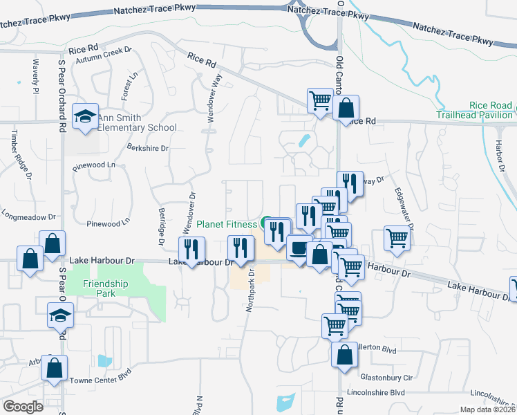 map of restaurants, bars, coffee shops, grocery stores, and more near 702 Versailles Drive in Ridgeland
