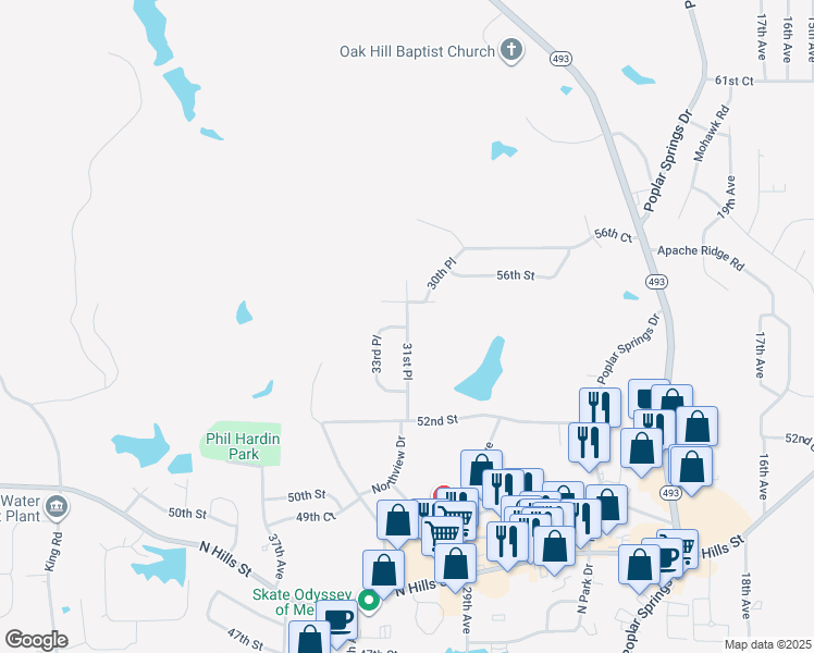 map of restaurants, bars, coffee shops, grocery stores, and more near 3302 54th Court in Meridian