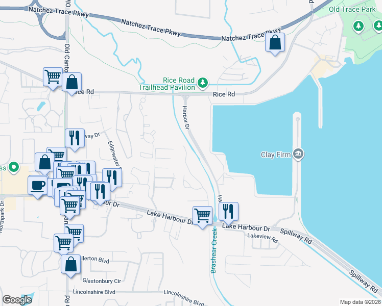 map of restaurants, bars, coffee shops, grocery stores, and more near 7160 Copper Ridge Drive in Ridgeland