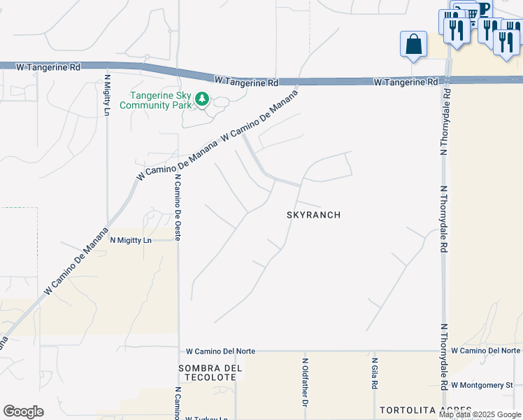 map of restaurants, bars, coffee shops, grocery stores, and more near 11626 North Moon Ranch Place in Marana