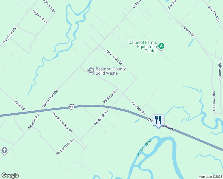 map of restaurants, bars, coffee shops, grocery stores, and more near 27 Kit Rosa Road in Saint Helena Island