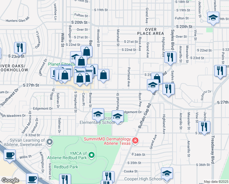 map of restaurants, bars, coffee shops, grocery stores, and more near 2809 South 27th Street in Abilene