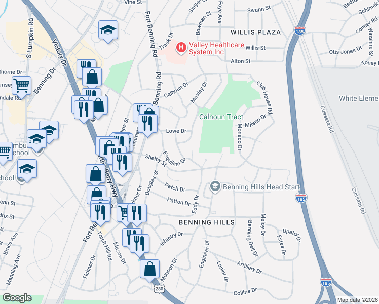 map of restaurants, bars, coffee shops, grocery stores, and more near 35 Esquiline Drive in Columbus