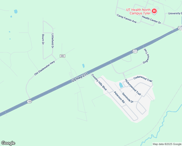 map of restaurants, bars, coffee shops, grocery stores, and more near 10495 Country Hills Boulevard in Tyler