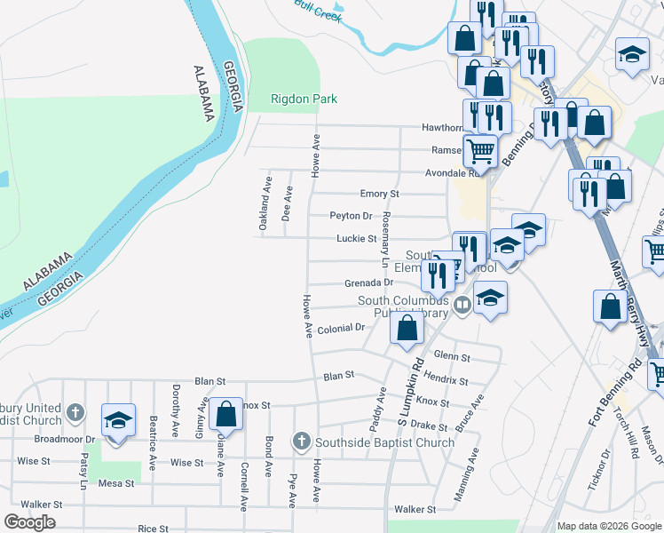 map of restaurants, bars, coffee shops, grocery stores, and more near 3009 Grenada Drive in Columbus