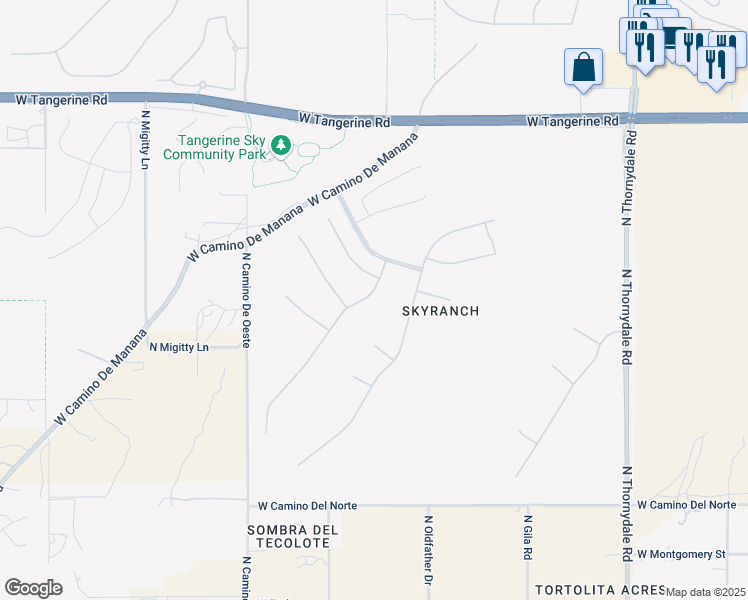 map of restaurants, bars, coffee shops, grocery stores, and more near 11614 North Moon Ranch Place in Marana