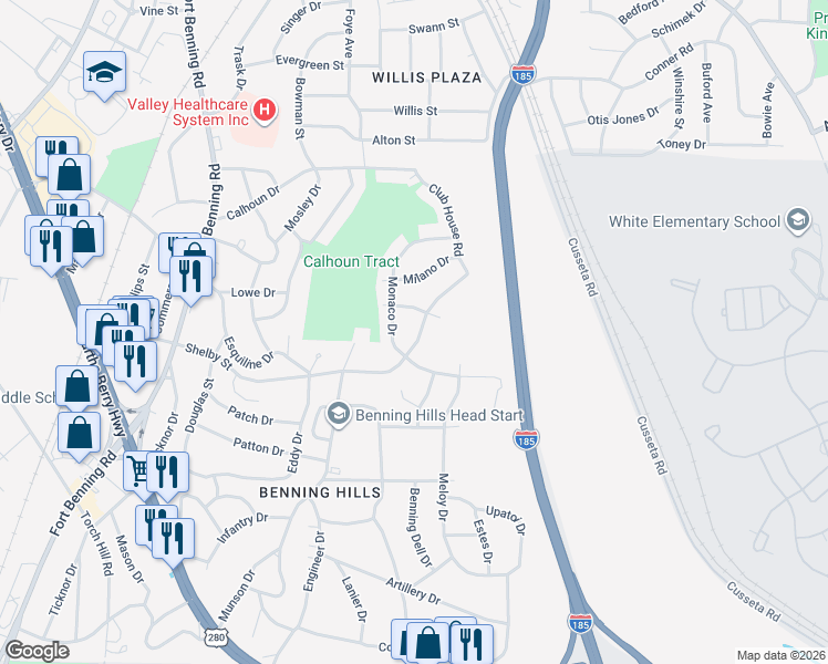 map of restaurants, bars, coffee shops, grocery stores, and more near 2105 Shelby Street in Columbus