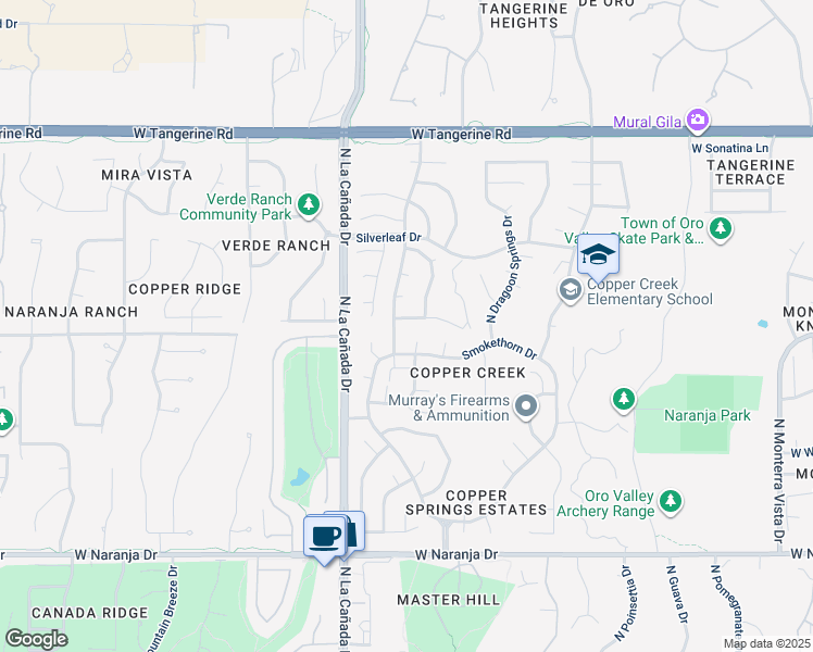 map of restaurants, bars, coffee shops, grocery stores, and more near 11669 North Copper Creek Drive in Tucson