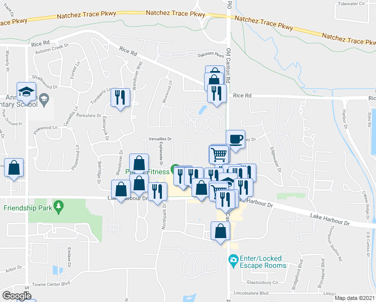 map of restaurants, bars, coffee shops, grocery stores, and more near 777 Orleans Circle in Ridgeland