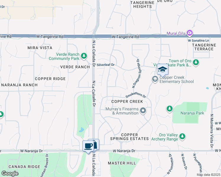 map of restaurants, bars, coffee shops, grocery stores, and more near 11669 North Copper Creek Drive in Tucson