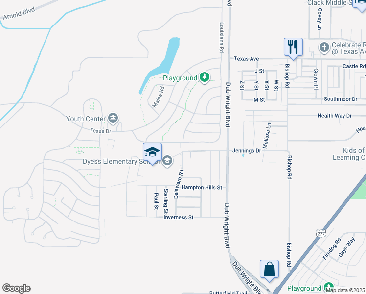 map of restaurants, bars, coffee shops, grocery stores, and more near 402 Delaware Road in Abilene