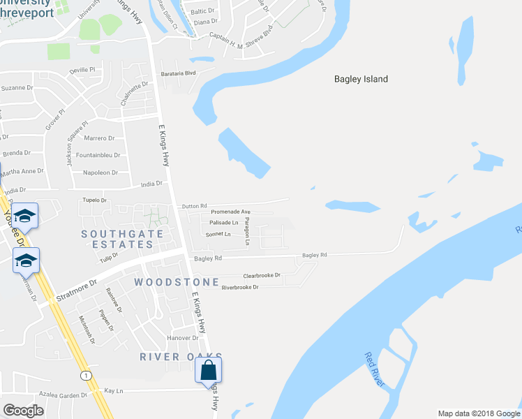 map of restaurants, bars, coffee shops, grocery stores, and more near 192 Promenade Avenue in Shreveport