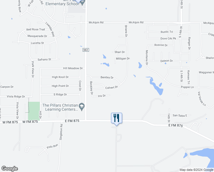 map of restaurants, bars, coffee shops, grocery stores, and more near 405 Calvert Drive in Midlothian