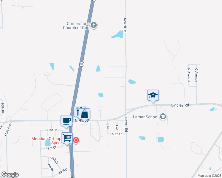 map of restaurants, bars, coffee shops, grocery stores, and more near 5435 Newell Road in Meridian