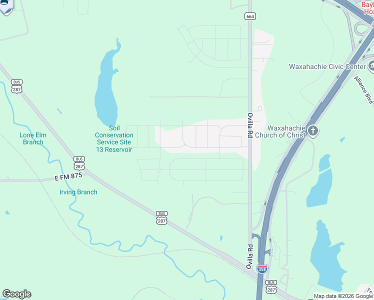 map of restaurants, bars, coffee shops, grocery stores, and more near 401 Ovilla Road in Waxahachie