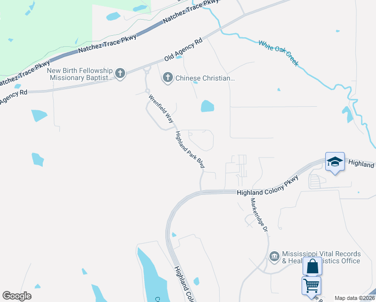 map of restaurants, bars, coffee shops, grocery stores, and more near 309 Highland Park Boulevard in Ridgeland
