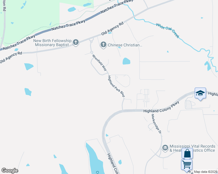 map of restaurants, bars, coffee shops, grocery stores, and more near 309 Highland Park Boulevard in Ridgeland