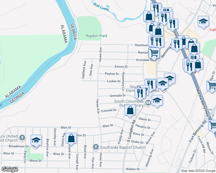 map of restaurants, bars, coffee shops, grocery stores, and more near 3021 Plantation Road in Columbus