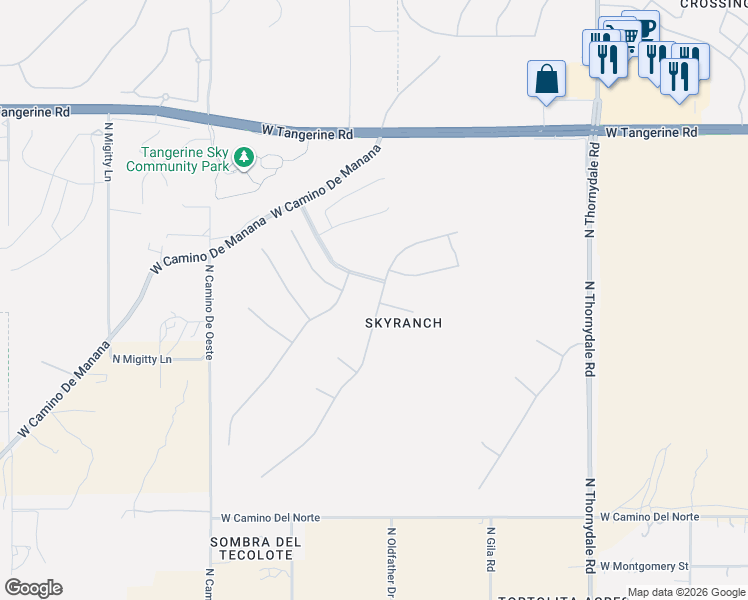 map of restaurants, bars, coffee shops, grocery stores, and more near 4232 West Summer Ranch Place in Marana
