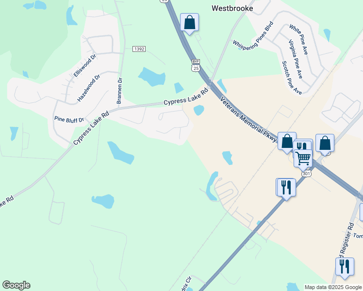 map of restaurants, bars, coffee shops, grocery stores, and more near 306 Sterling Court in Statesboro