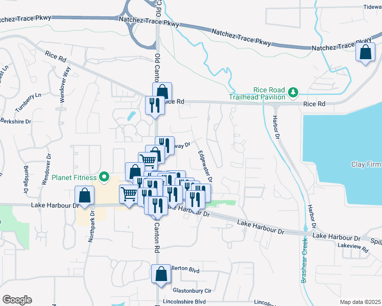 map of restaurants, bars, coffee shops, grocery stores, and more near 2057 Gateway Drive in Ridgeland