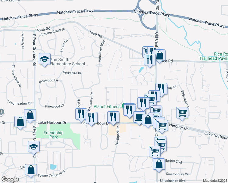 map of restaurants, bars, coffee shops, grocery stores, and more near 721 Esplanade Drive in Ridgeland
