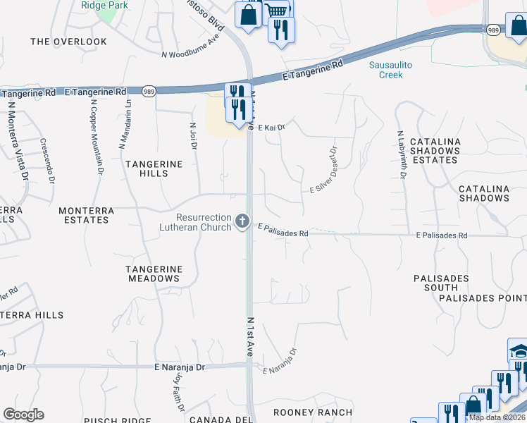 map of restaurants, bars, coffee shops, grocery stores, and more near 11682 North Village Vista Place in Oro Valley