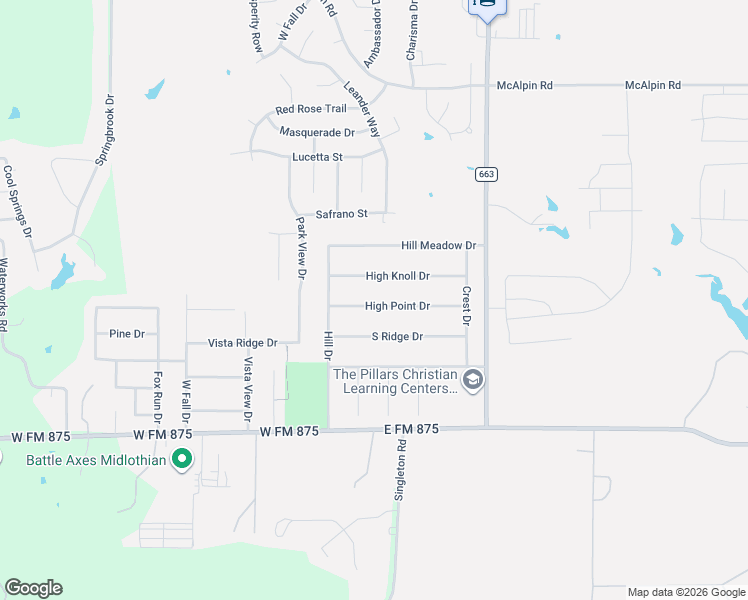 map of restaurants, bars, coffee shops, grocery stores, and more near 961 High Point Drive in Midlothian