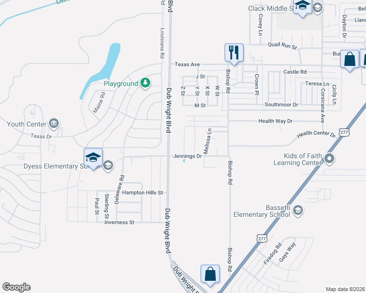 map of restaurants, bars, coffee shops, grocery stores, and more near 6250 Jennings Drive in Abilene