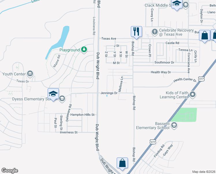map of restaurants, bars, coffee shops, grocery stores, and more near 6250 Jennings Drive in Abilene