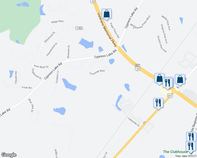 map of restaurants, bars, coffee shops, grocery stores, and more near 305 Sterling Court in Statesboro