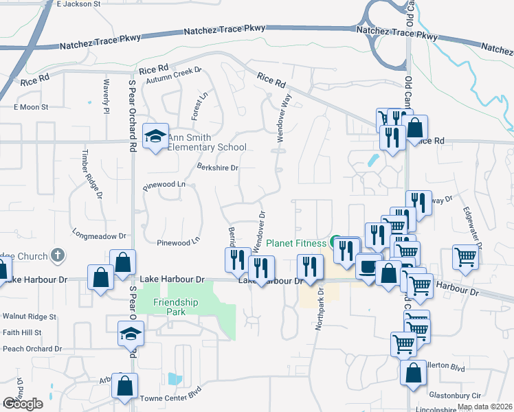 map of restaurants, bars, coffee shops, grocery stores, and more near 630 Wendover Drive in Ridgeland