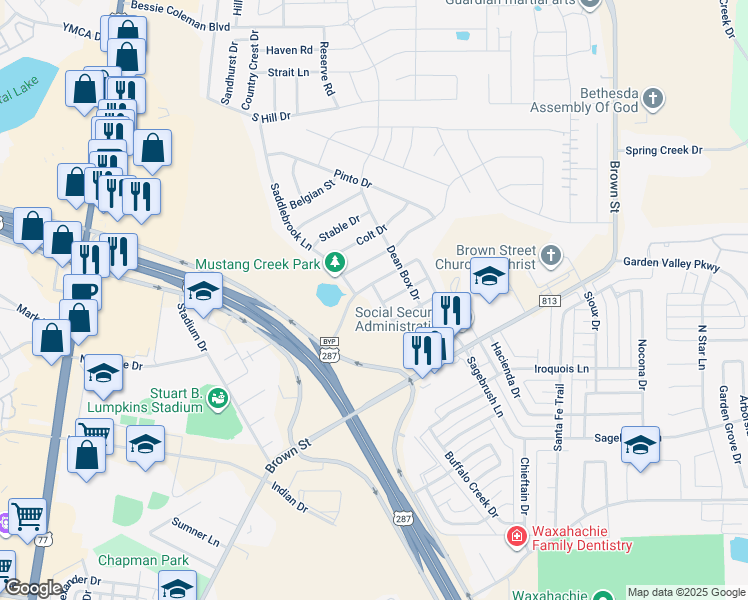 map of restaurants, bars, coffee shops, grocery stores, and more near 111 Tanner Drive in Waxahachie