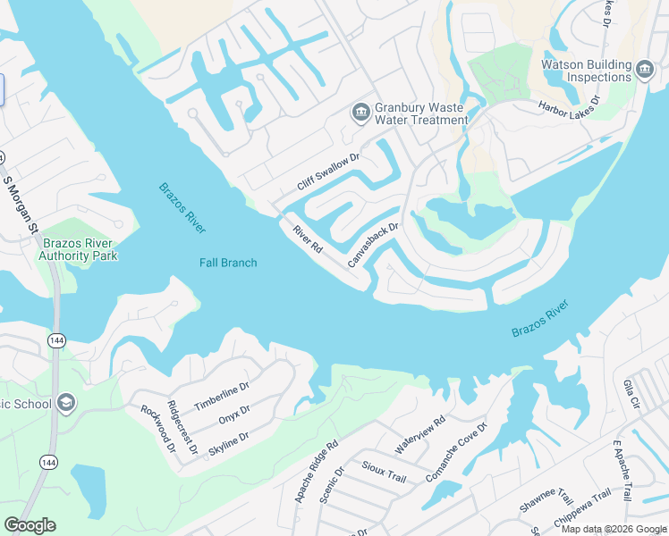 map of restaurants, bars, coffee shops, grocery stores, and more near 2326 River Road in Granbury